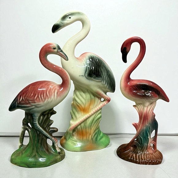Vintage Other - Vintage 1960s Flock of Pink Flamingo Figurine Set of 3